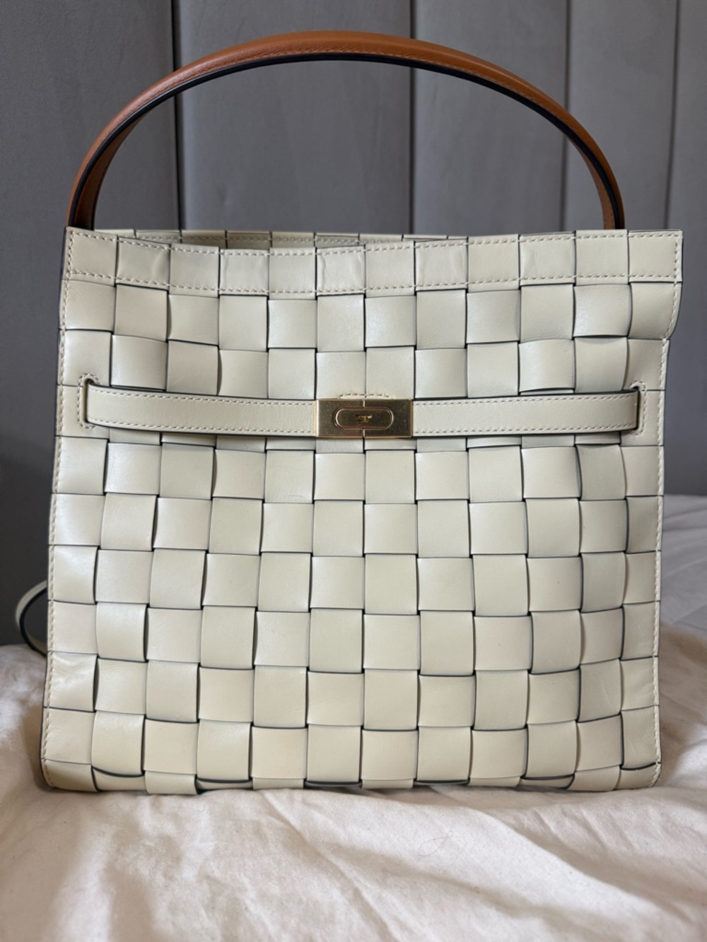 Tory Burch Buttermilk Woven Lee Radziwill double Bag - Picture 2 of 13